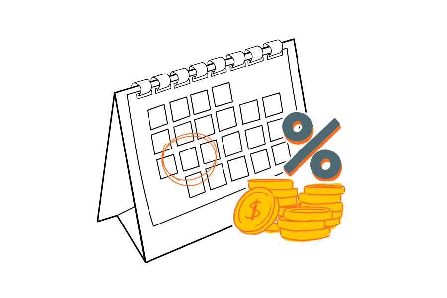 Illustration of a calendar and money representing Q1 estimated tax payment requirements for Texas small businesses in 2026.